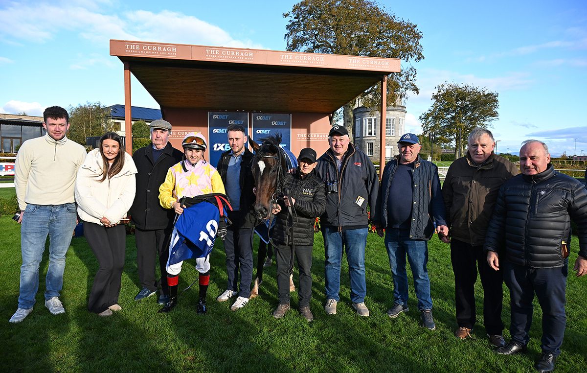 Connections of Kodi Brown celebrate her latest success with Andy and Andrew Slattery at the Curragh this afternoon
